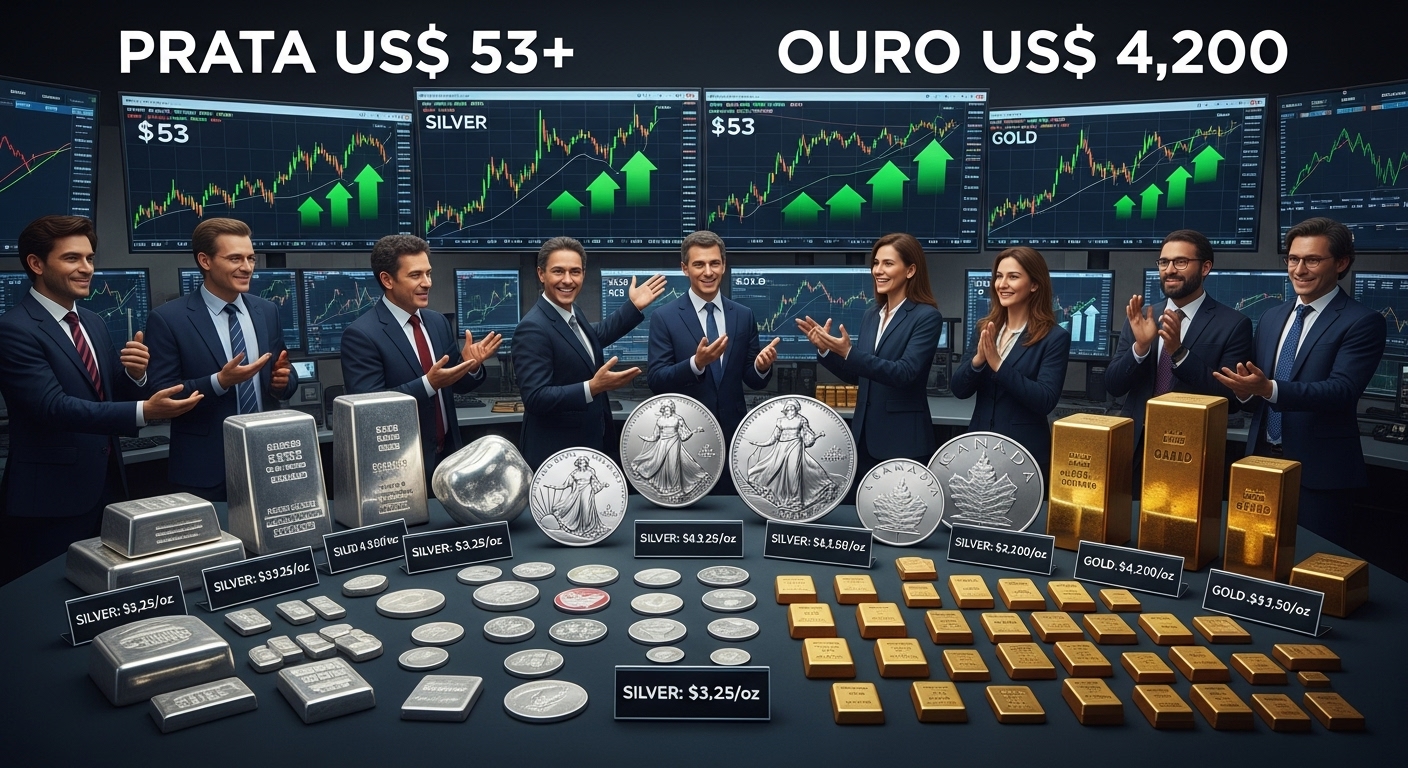 Ouro e Prata em Disparada: Metais Preciosos Batem Máximas com Tensão Comercial e Confirmação de Expectativas de Juros Baixos