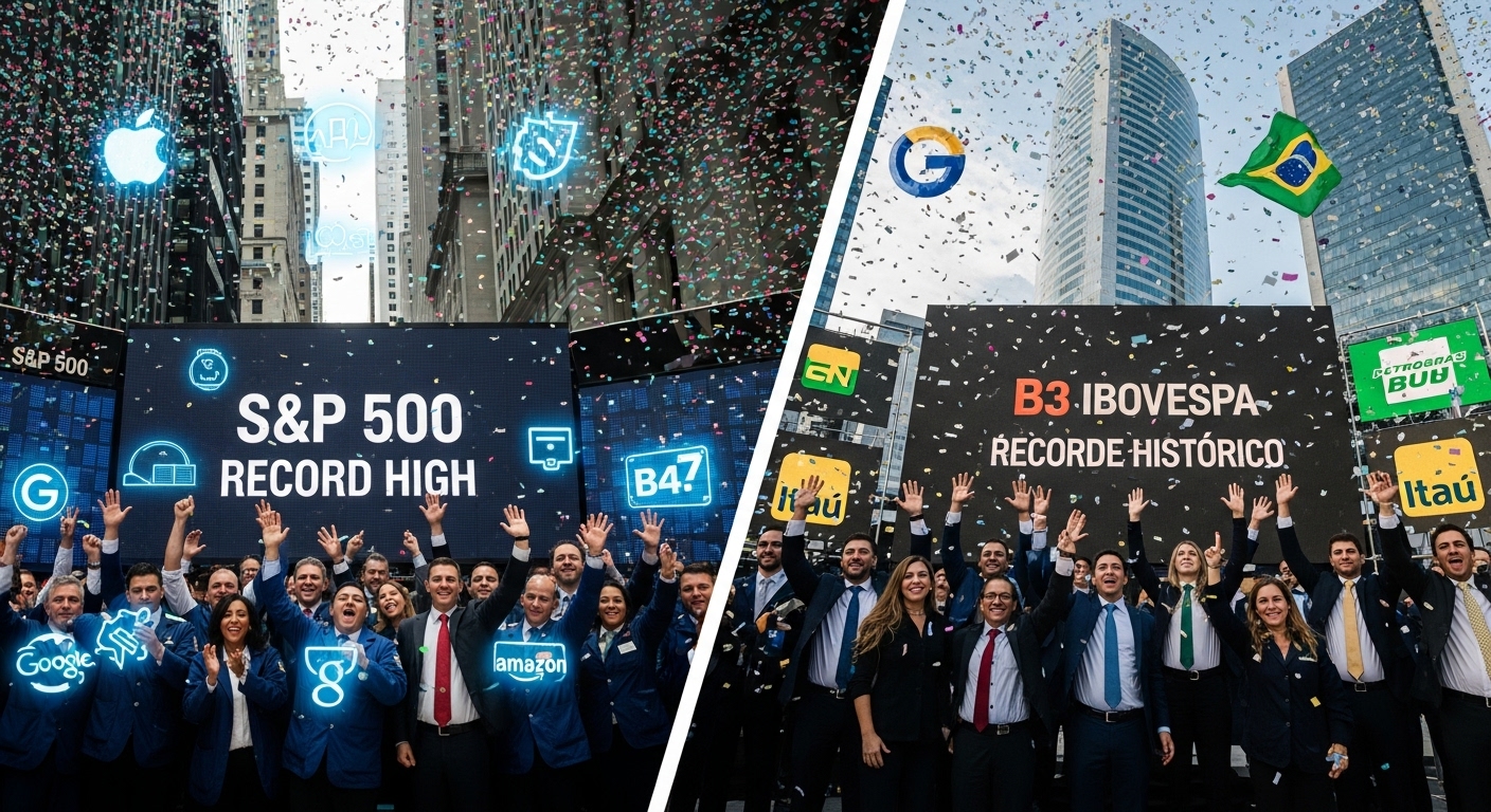 Euforia em Wall Street: S&P 500 Bate Novo Recorde e Ibovespa Sustenta Máxima em Dia de Apetite ao Risco