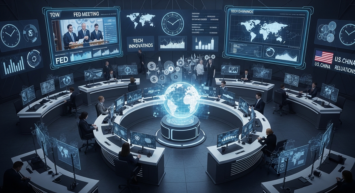 O Calendário da Virada: Mercados Globais Focam em Corte de Juros do Fed, Balanços das 5 Maiores Techs e Reunião Trump-Xi
